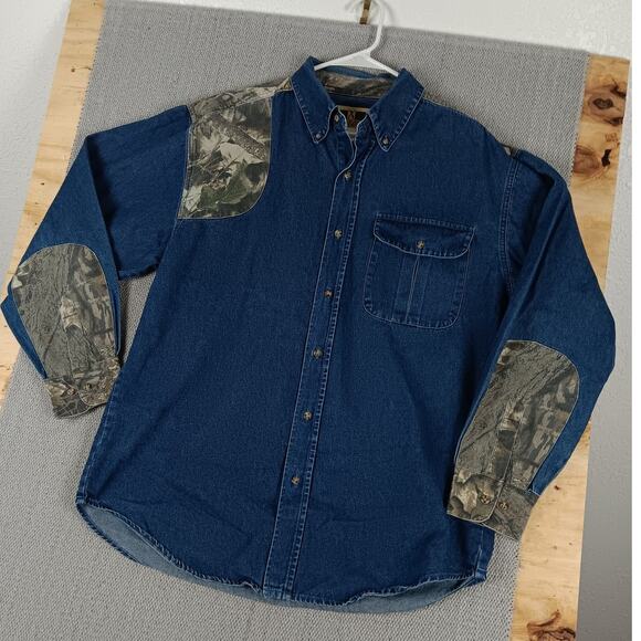 Game Winner Vintage Denim Shooting Shirt Mens XL Blue Camo Hunting Shooting - Picture 3 of 12